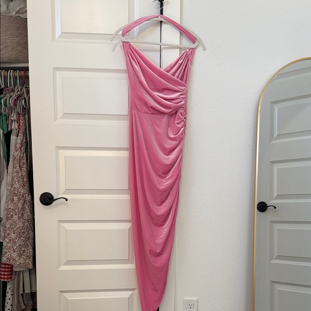 Norma Kamali Pink Velvet Halter Dress